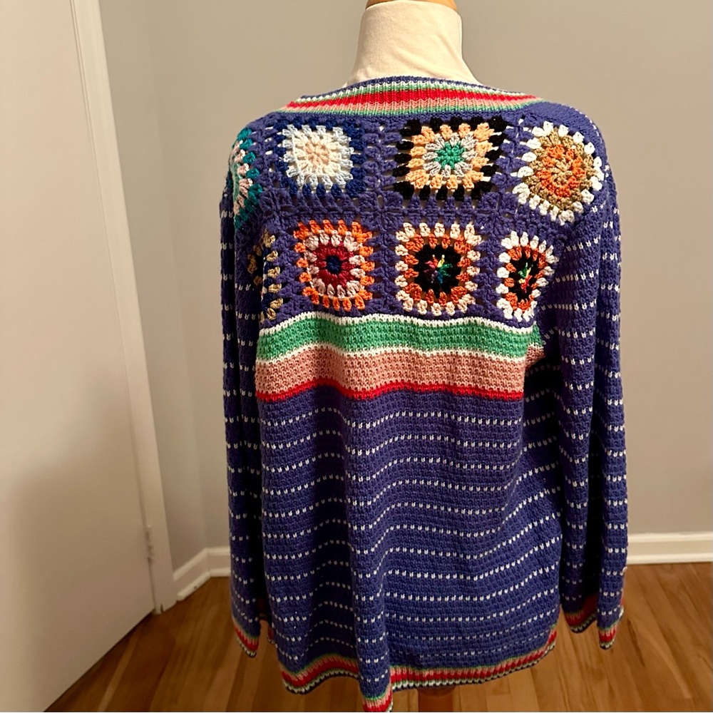 Shein Women's Cardigan Crochet Granny Square Open Multicolor Boho Sweater Small